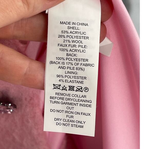 Kate Spade Tulip Pink Faux Fur Collar Crystal Button Front Wool Blend Coat sz 2 - Picture 11 of 11